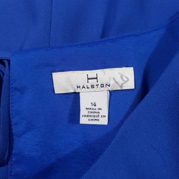 H By Halston Blue Chiffon Shift Dress Size 14 Flutter Bodice Keyhole Back Lined - Picture 10 of 15